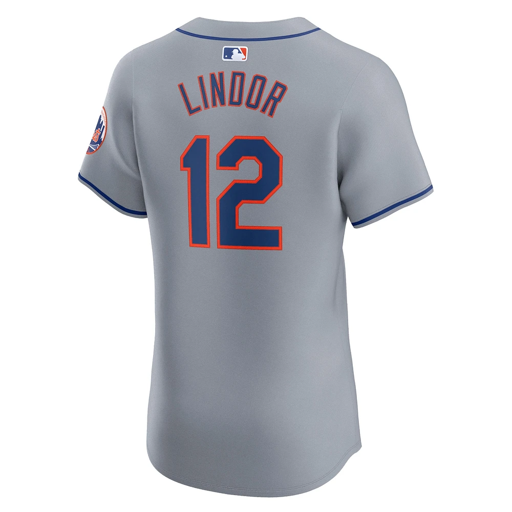 Maillot de joueur Nike Francisco Lindor pour homme, gris, New York Mets Road Elite