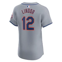 Men's Nike Francisco Lindor Gray New York Mets Road Elite Player Jersey