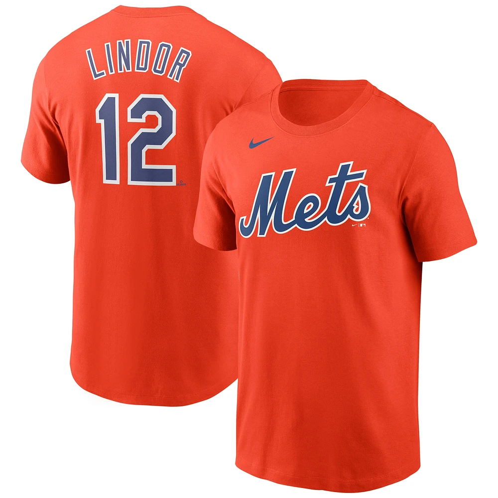 T-shirt Nike Francisco Lindor orange avec nom et numéro des Mets de New York pour homme