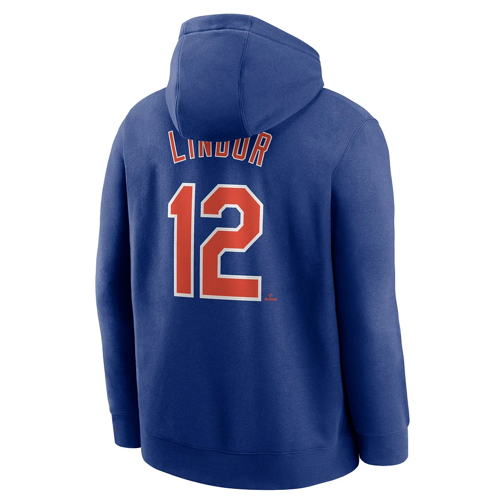 Men's Nike Francisco Lindor Royal New York Mets Player Name & Number Club Pullover Hoodie