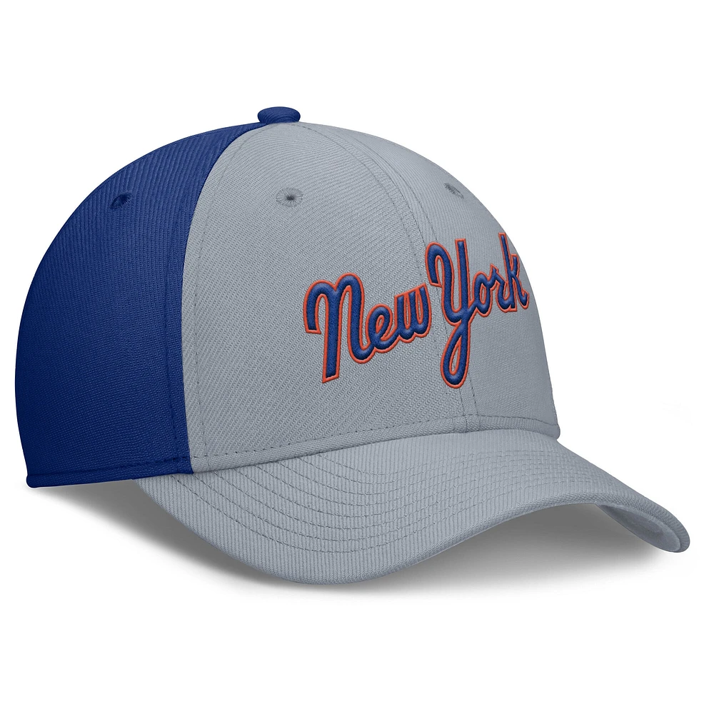 Men's Nike Gray/Royal New York Mets Rise Swoosh Performance Flex Hat