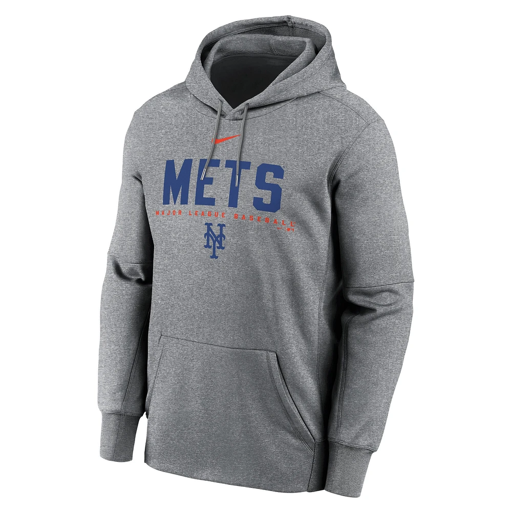 Sweat à capuche en polaire Nike Heather Charcoal New York Mets Therma pour homme