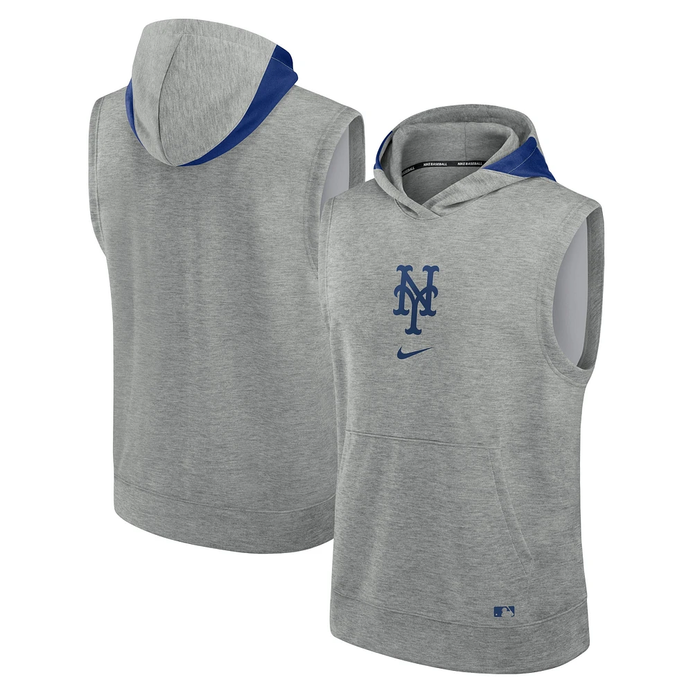 Sweat à capuche sans manches pour hommes Nike Heather Grey New York Mets Authentic Collection Early Work Performance