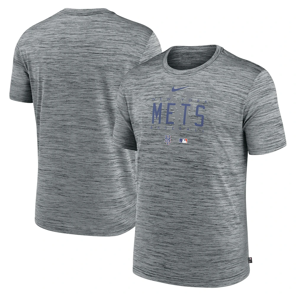 T-shirt d'entraînement Velocity Performance Nike pour homme, gris chiné, New York Mets Authentic Collection