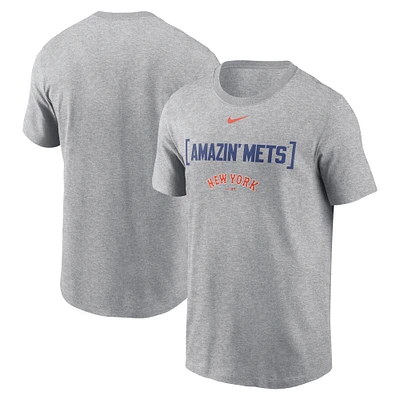 T-shirt Nike Heather Grey New York Mets pour homme avec phrase de l'équipe