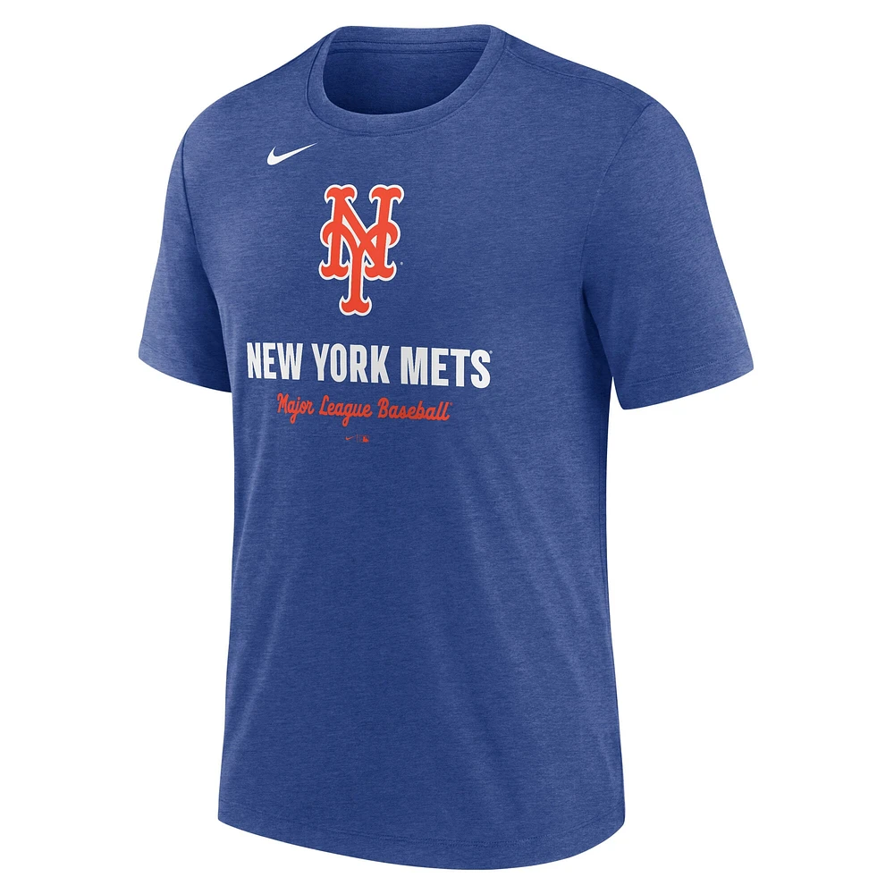 T-shirt Nike Heather Royal pour homme avec logo tri-blend des Mets de New York