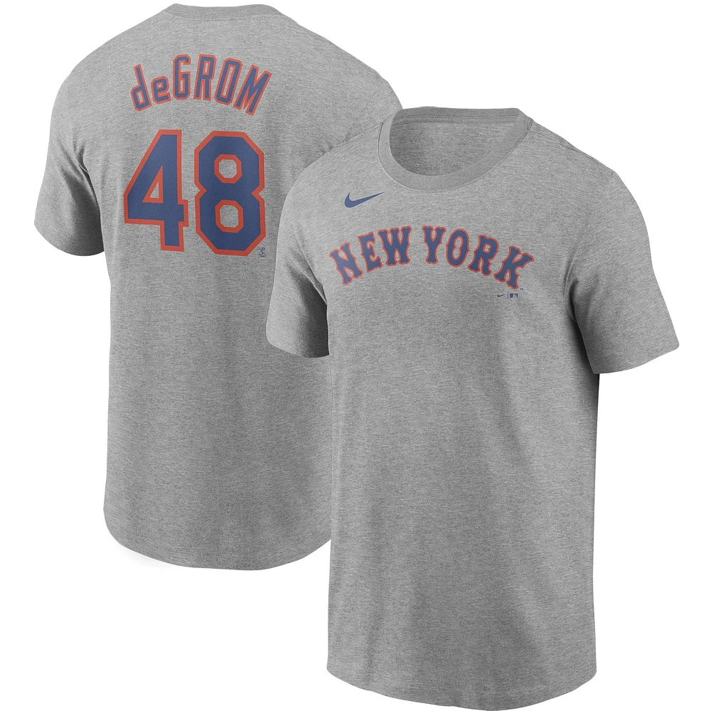 T-shirt avec nom et numéro Nike Jacob deGrom pour hommes, gris, New York Mets