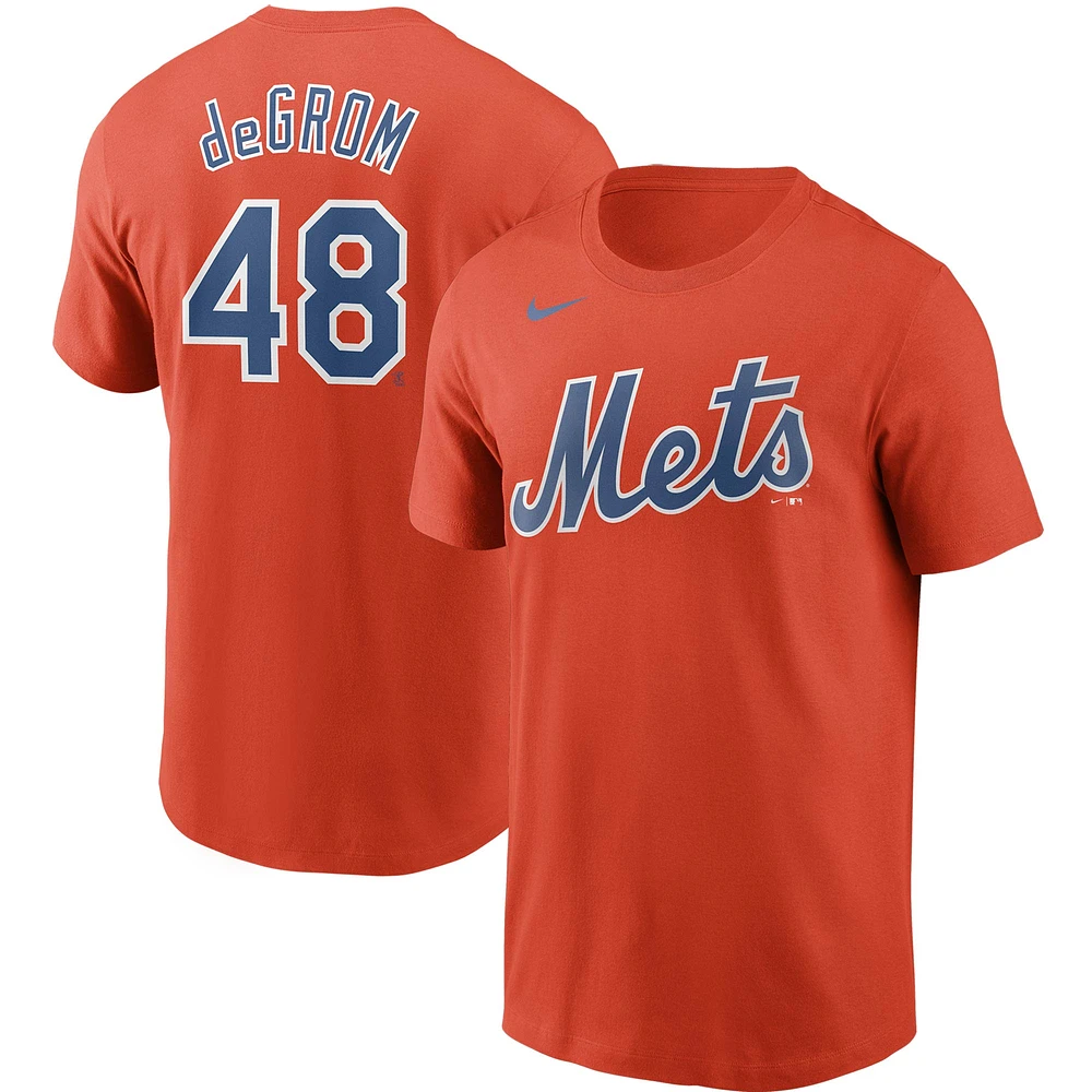 T-shirt Nike Jacob deGrom pour homme avec nom et numéro orange des New York Mets