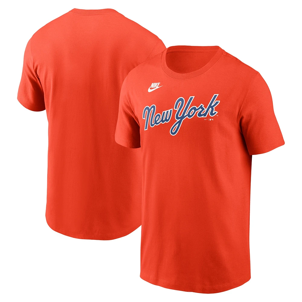 T-shirt orange Nike pour hommes des New York Mets Cooperstown avec le mot-symbole