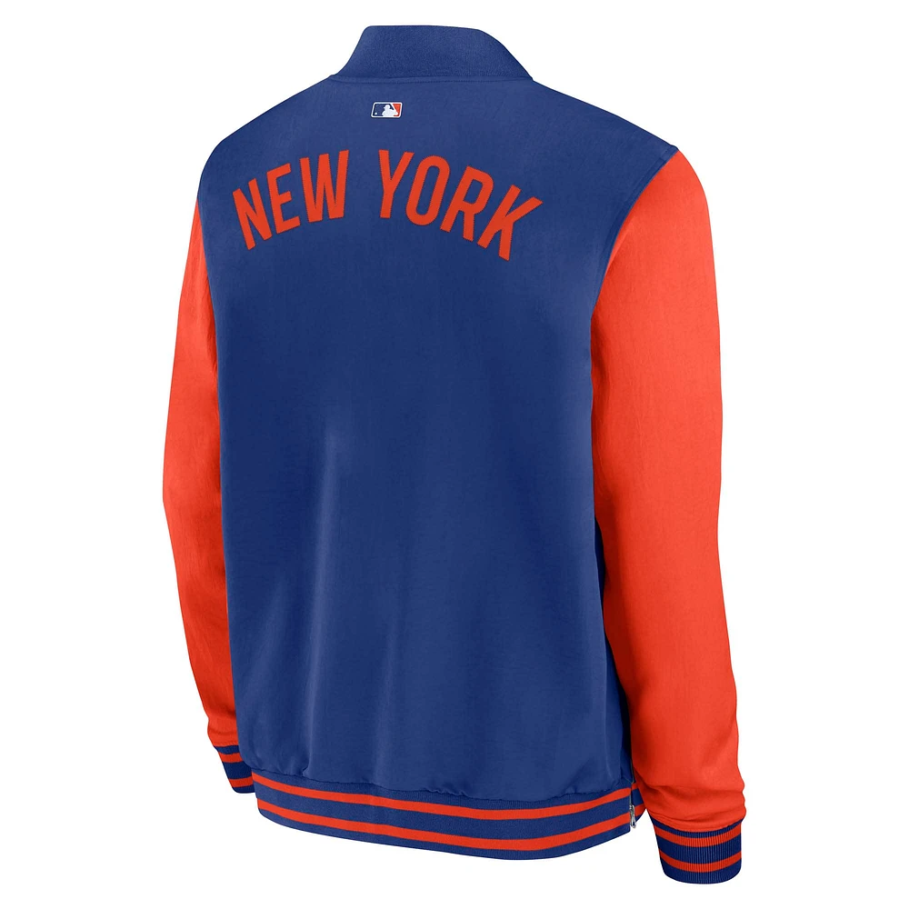 Men's Nike Royal/Orange New York Mets Authentic Collection Dugout Full-Zip Bomber Jacket