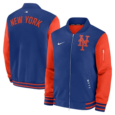 Men's Nike Royal/Orange New York Mets Authentic Collection Dugout Full-Zip Bomber Jacket