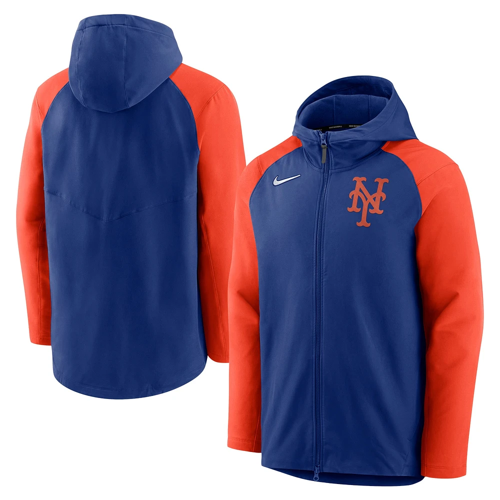 Sweat à capuche entièrement zippé Nike Royal/Orange New York Mets Authentic Collection Performance Raglan pour homme