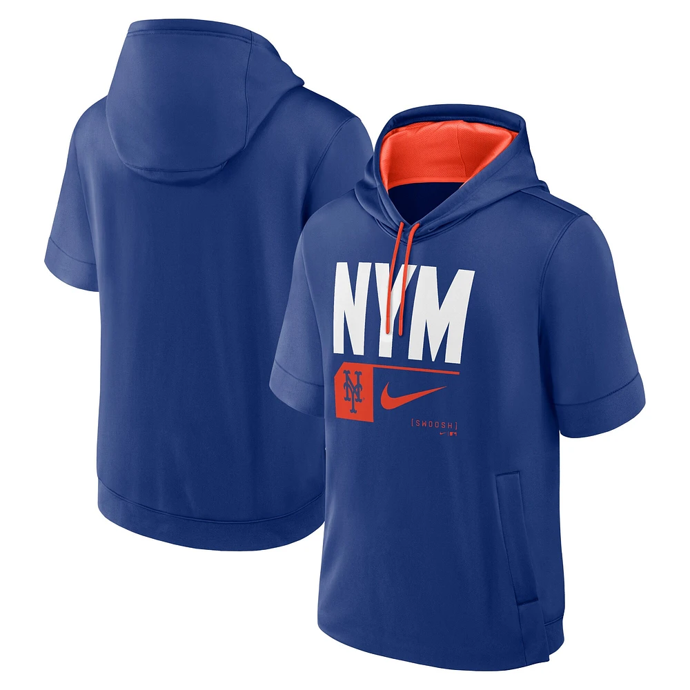 Men's Nike Royal New York Mets Tri-Code Lockup Short Sleeve Pullover Hoodie