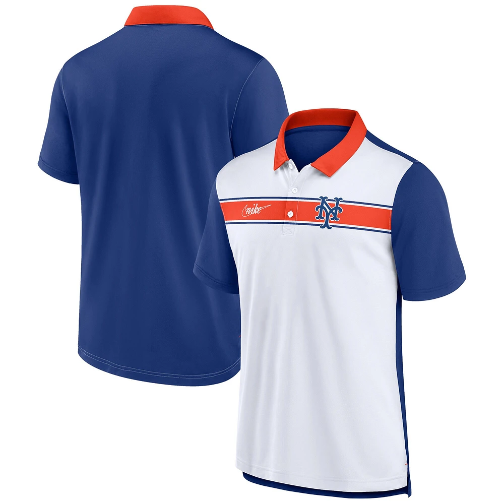 Polo Nike New York Mets Rewind Stripe pour Homme - Blanc/Bleu roi