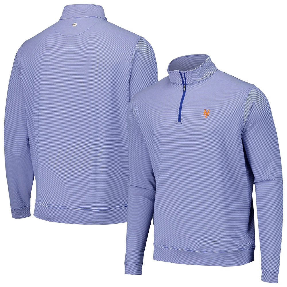 Men's Peter Millar Royal New York Mets Perth Sugar Stripe Performance Quarter-Zip Top