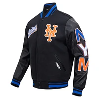 Men's Pro Standard Black New York Mets Script Tail Wool Full-Zip Varity Jacket