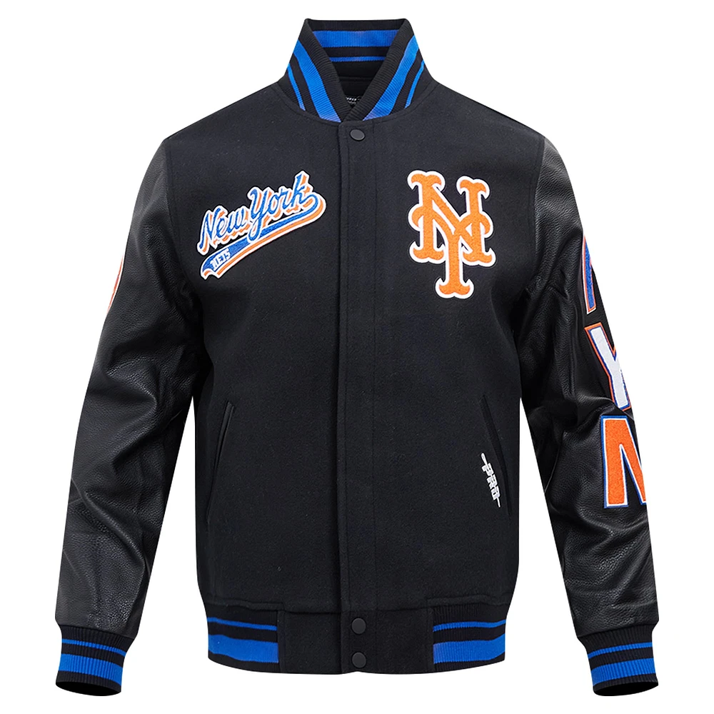 Men's Pro Standard Black New York Mets Script Tail Wool Full-Zip Varity Jacket