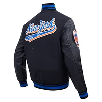 Men's Pro Standard Black New York Mets Script Tail Wool Full-Zip Varity Jacket