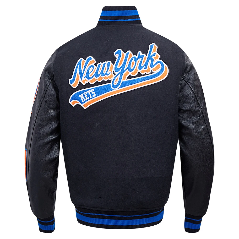 Men's Pro Standard Black New York Mets Script Tail Wool Full-Zip Varity Jacket