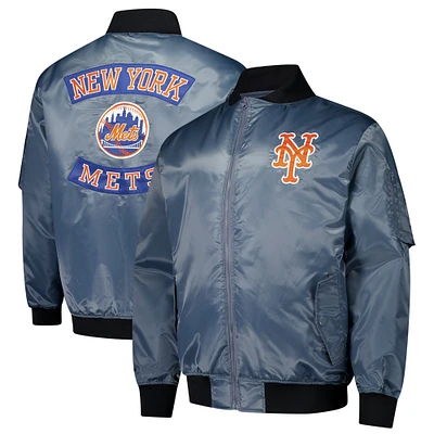 Blouson aviateur entièrement zippé New York Mets de couleur anthracite pour homme