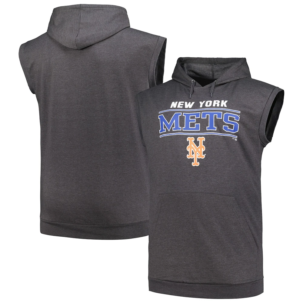 Sweat à capuche sans manches pour hommes Profile Heather Charcoal New York Mets Big & Tall Muscle