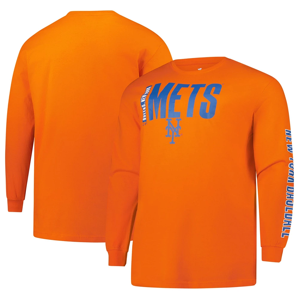 Men's Profile Orange New York Mets Big & Tall Two-Hit Long Sleeve T-Shirt