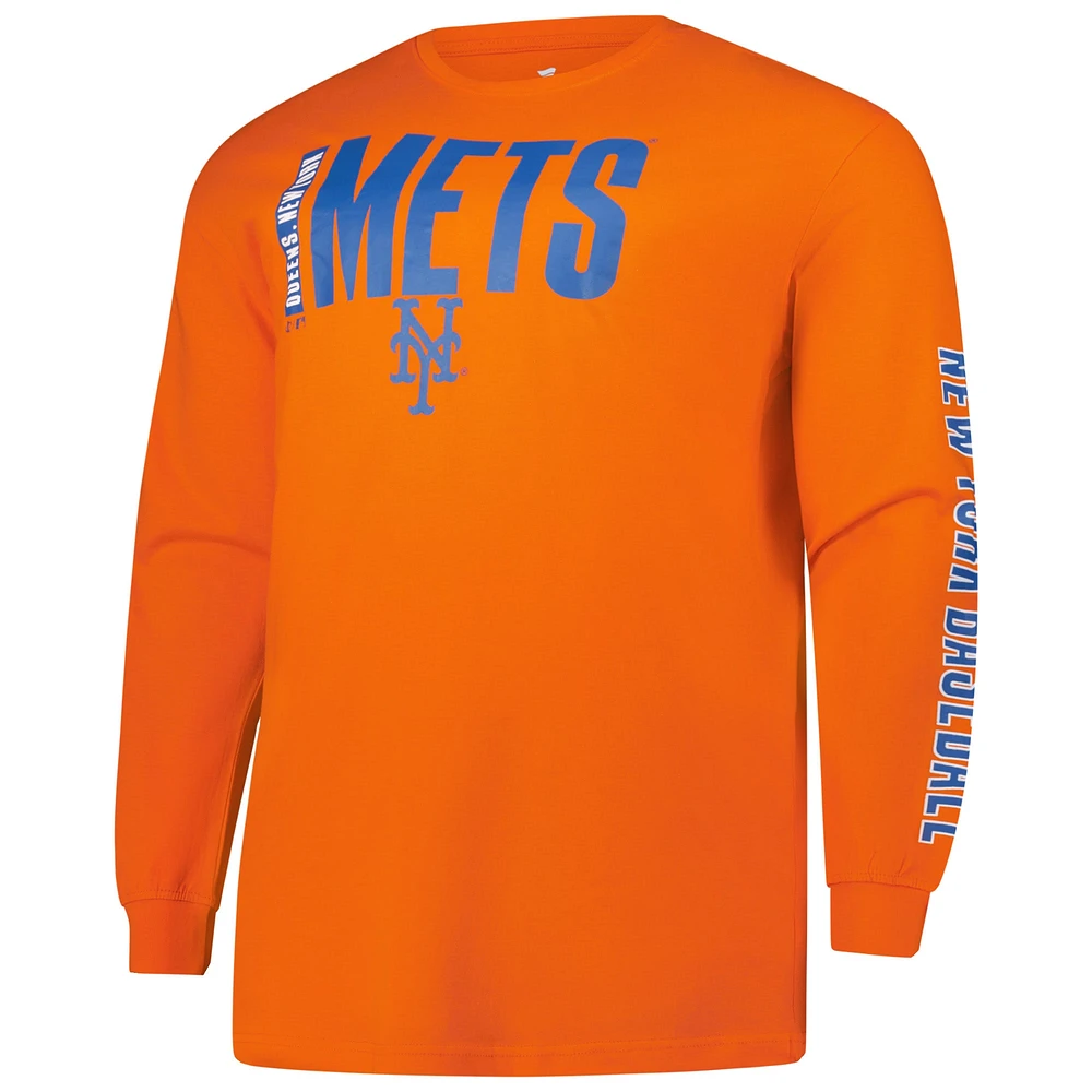 Men's Profile Orange New York Mets Big & Tall Two-Hit Long Sleeve T-Shirt