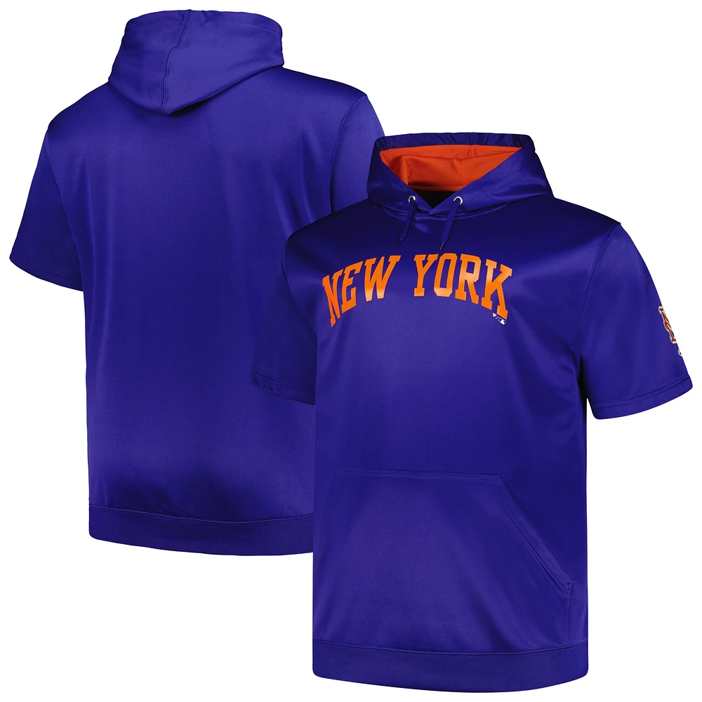 Sweat à capuche contrasté manches courtes pour homme Profile Royal New York Mets Big & Tall