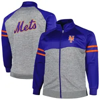 Veste de survêtement raglan à glissière pleine longueur Royal/Heather Grey New York Mets Big & Tall pour homme