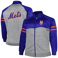 Veste de survêtement raglan à glissière pleine longueur Royal/Heather Grey New York Mets Big & Tall pour homme