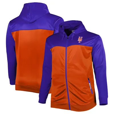 Men's Royal/Orange New York Mets Big & Tall Yoke Full-Zip Hoodie