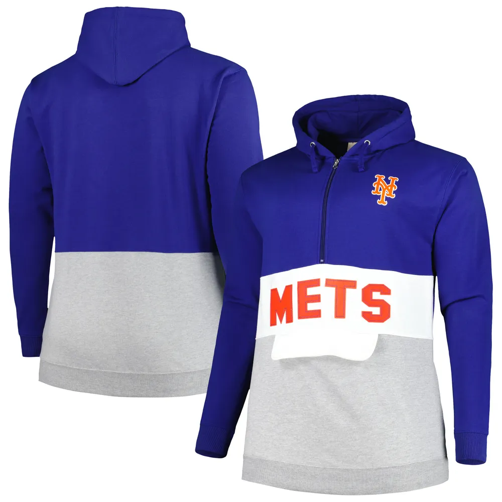 Chandail à capuchon demi-glissière en polaire Big & Tall New York Mets pour homme, bleu roi/blanc