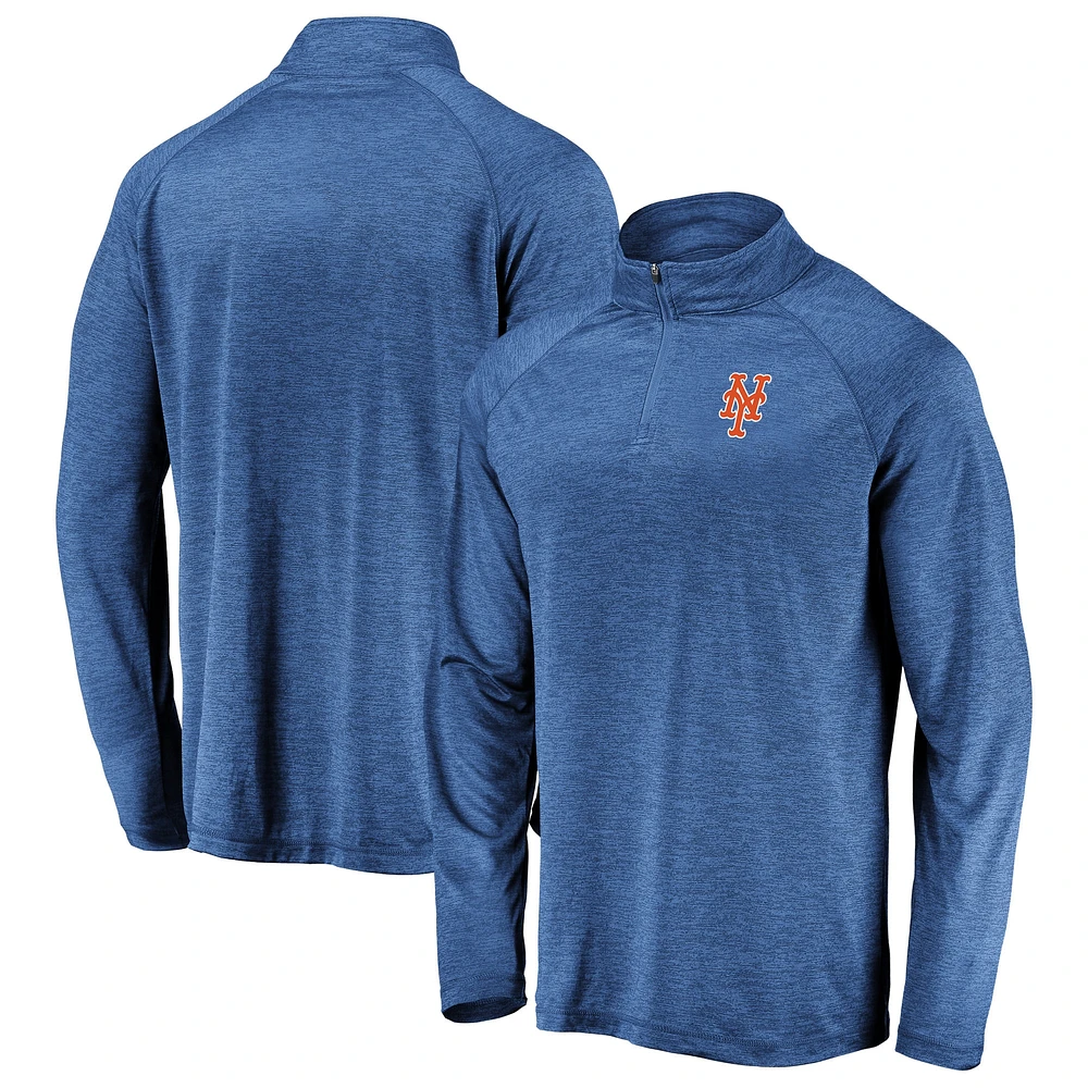 Men's Royal New York Mets Iconic Striated Primary Logo Raglan Quarter-Zip Pullover Jacket