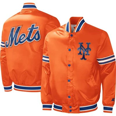 Veste universitaire Starter Orange New York Mets Slider en satin à boutons-pression pour hommes