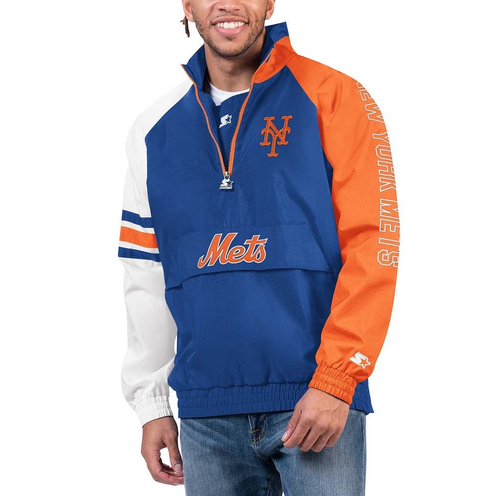 Veste à demi-zip Starter Royal/Orange New York Mets Elite Raglan pour hommes