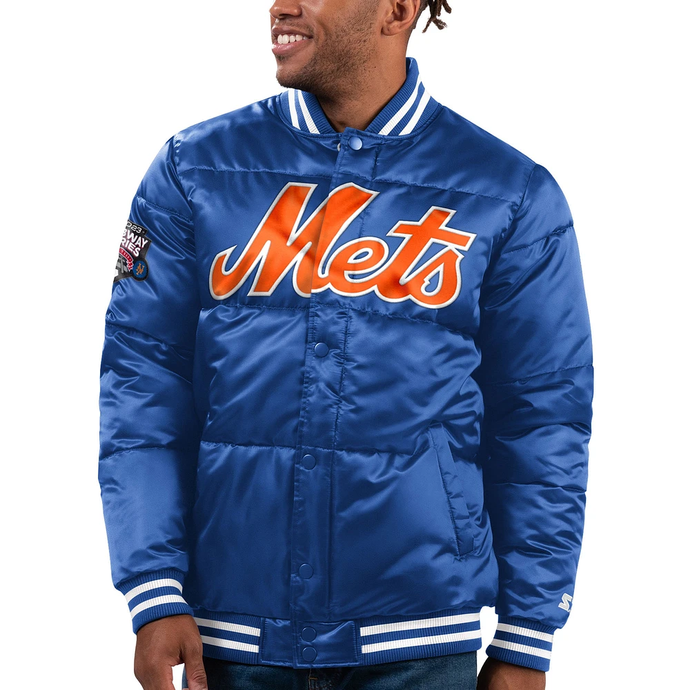 Blouson aviateur en satin à bouton-pression Starter Royal New York Mets Bronx pour hommes