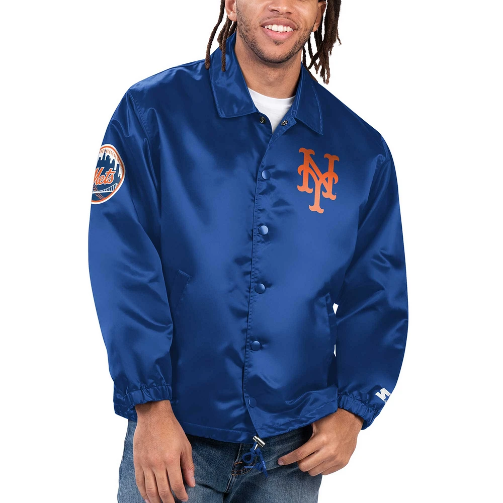 Veste à bouton-pression en satin Starter Royal New York Mets Option Route pour hommes