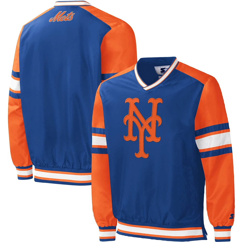 Men's Starter Royal New York Mets Yardline V-Neck Pullover Windbreaker