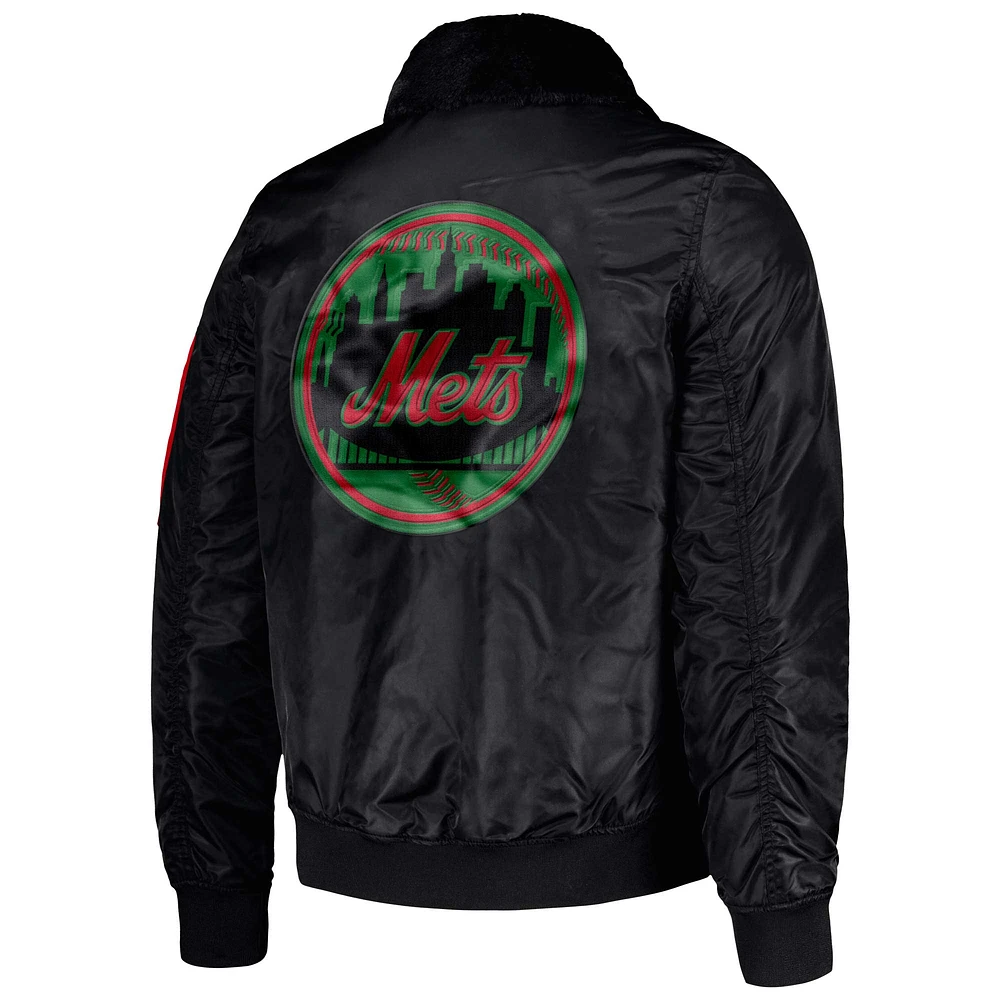 Veste Starter x Ty Mopkins pour homme Noir Mets de New York Black History Month Satin Full-Zip Jacket