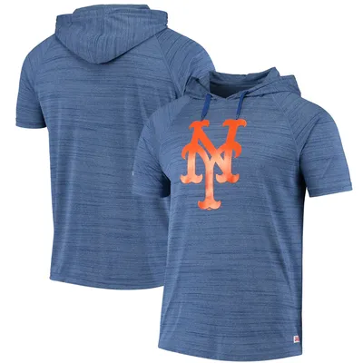 New York Mets Stitches Raglan Short Sleeve Pullover Hoodie - Heathered Royal