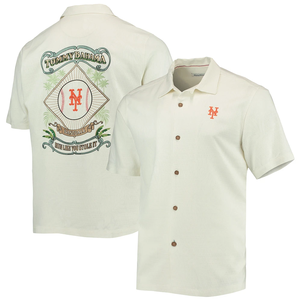 Chemise boutonnée pour homme Tommy Bahama Cream New York Mets Baseball Camp