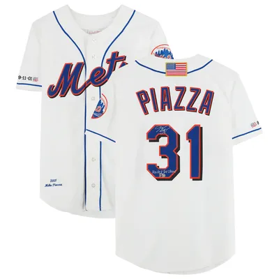 Mike Piazza New York Mets Autographed White Mitchell and Ness 9-11-01  Cooperstown Collection Authentic