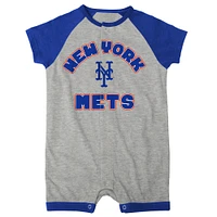 Barboteuse à boutons-pression raglan Extra Base Hit des New York Mets pour nouveau-nés et nourrissons gris chiné