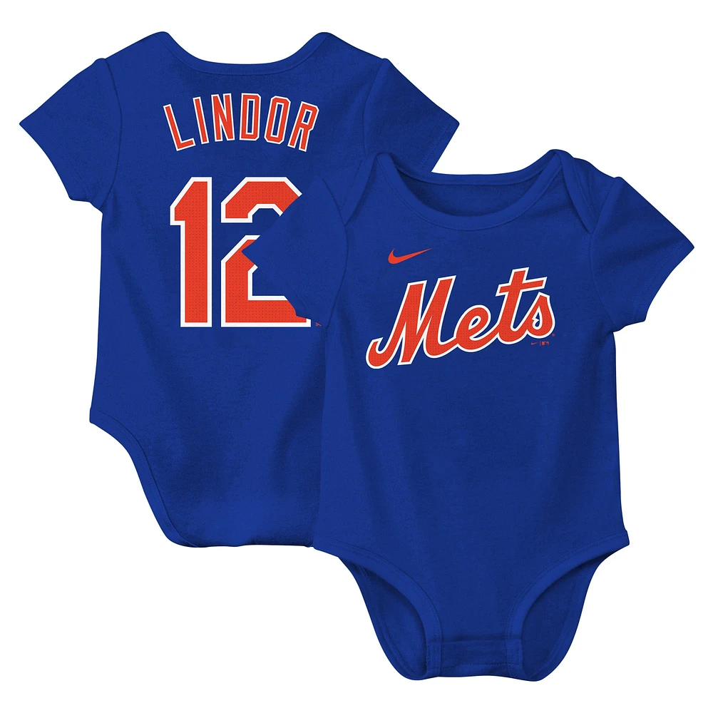 Body Nike Francisco Lindor Royal New York Mets Fuse avec nom et numéro pour nouveau-né nourrisson