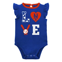 Newborn & Infant Royal/Orange New York Mets Three-Piece Love of Baseball Bib Bodysuit Booties Set