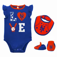 Newborn & Infant Royal/Orange New York Mets Three-Piece Love of Baseball Bib Bodysuit Booties Set