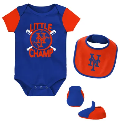 New York Mets Newborn & Infant Little Champ Three-Pack Bodysuit, Bib Booties Set - Royal