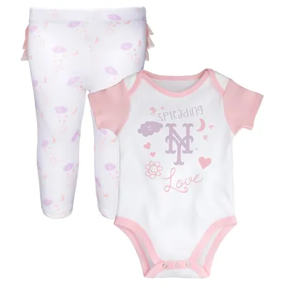 New York Mets Newborn & Infant Spreading Love Bodysuit Tutu with Leggings Set - White/Pink