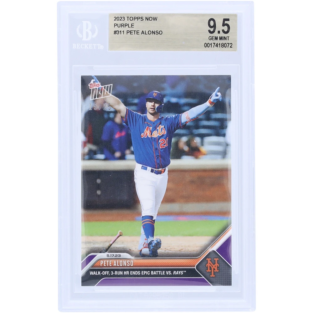 Pete Alonso New York Mets 2023 Topps Now Purple Walk-Off, 3-Run HR Ends Epic Battle Vs. Rays #311 #/25 BGS Authenticated 9.5 Card