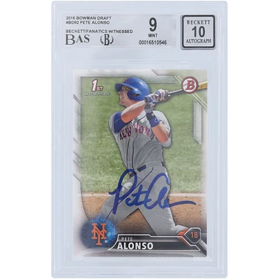 Pete Alonso New York Mets Autographed 2016 Bowman Draft 1st Bowman #BD-92 Beckett Fanatics Witnessed Authenticated 9/10 Rookie Card